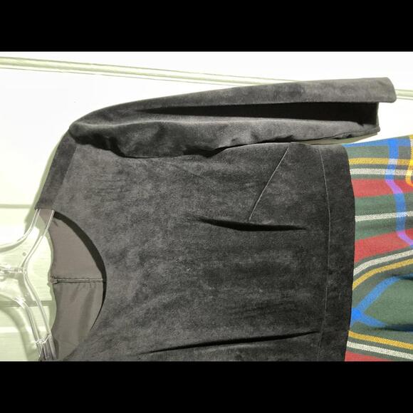 Vintage Wool Black Velour and  Green Tartan Plaid Dress full circle skirt Medium - Picture 4 of 8